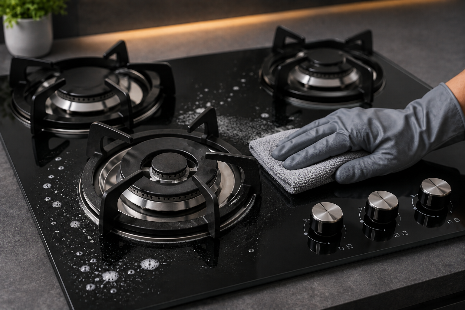 Hob Basic Cleaning — pan supports and burner caps cleaned