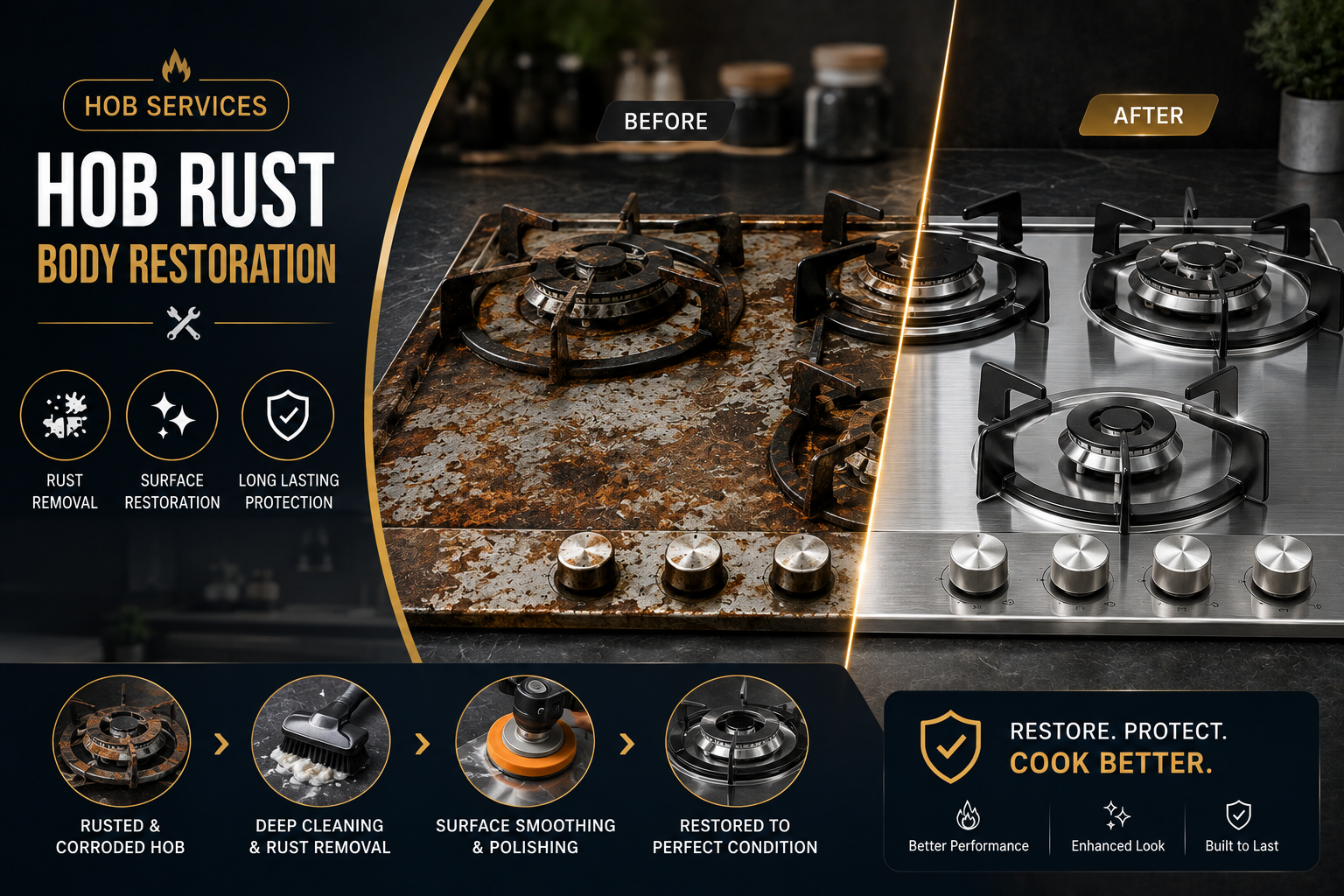 Hob Rust Body Restoration — before and after treatment