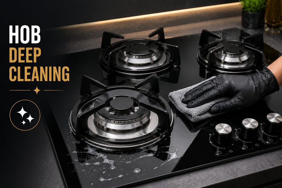 Hob Deep Cleaning — burners dismantled for cleaning